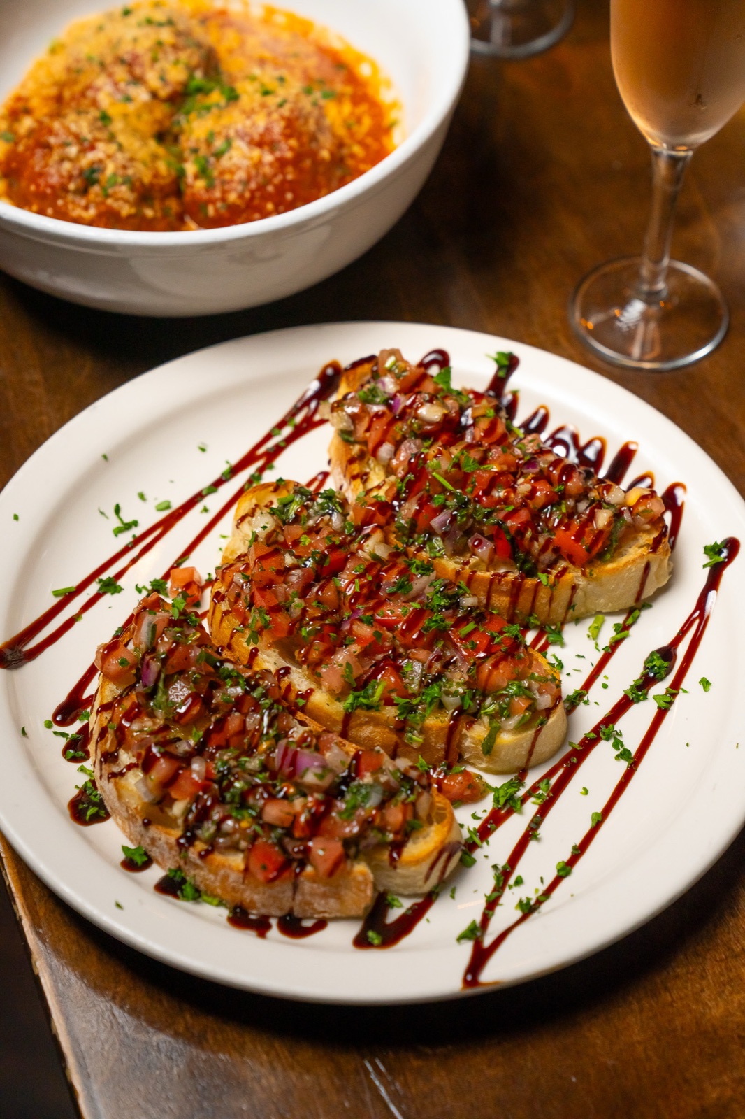 Classic Italian bruschetta with diced tomatoes and basil on toasted ciabatta