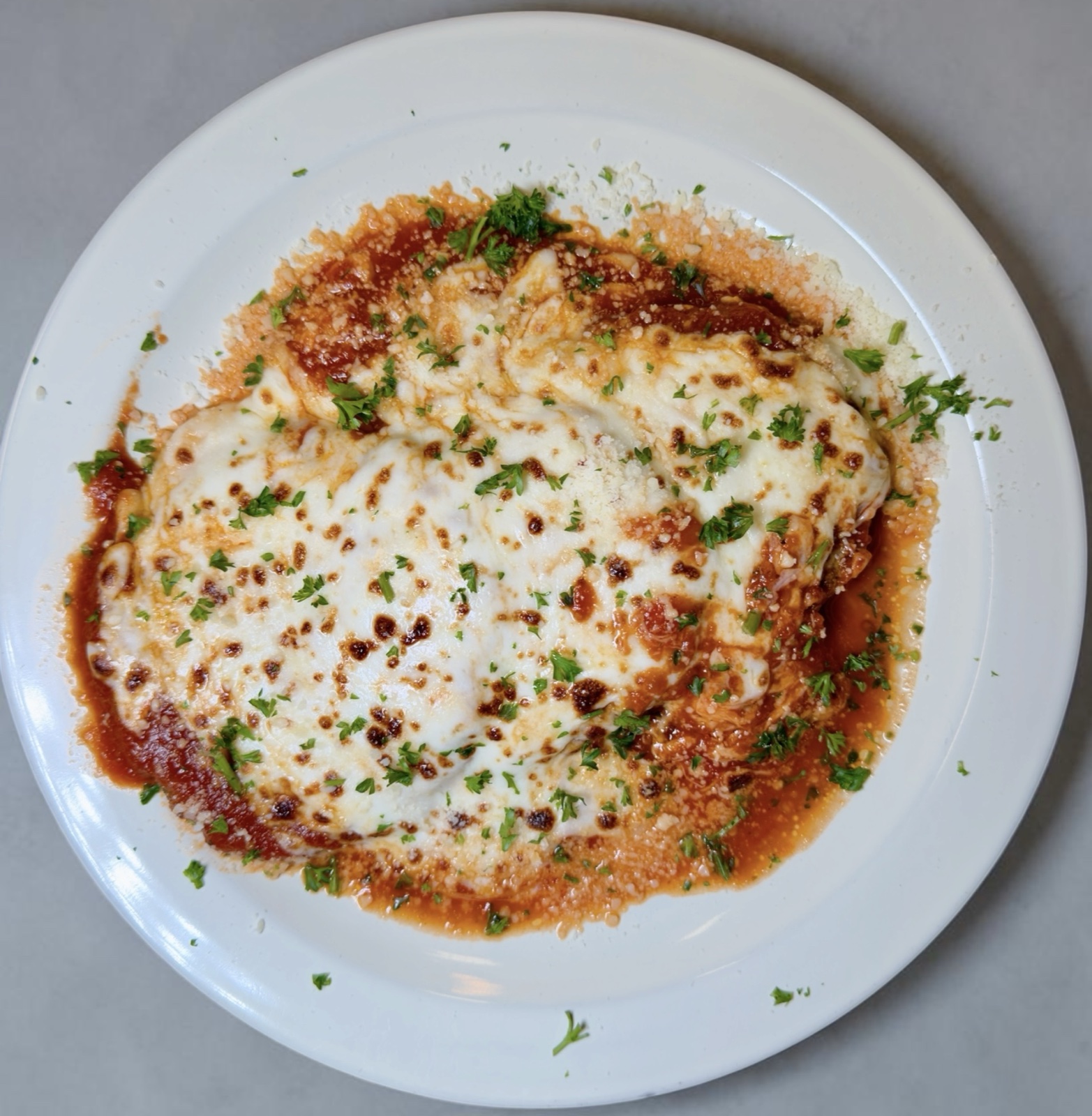 Eggplant parmigiana with mozzarella and Parmigiano Reggiano
