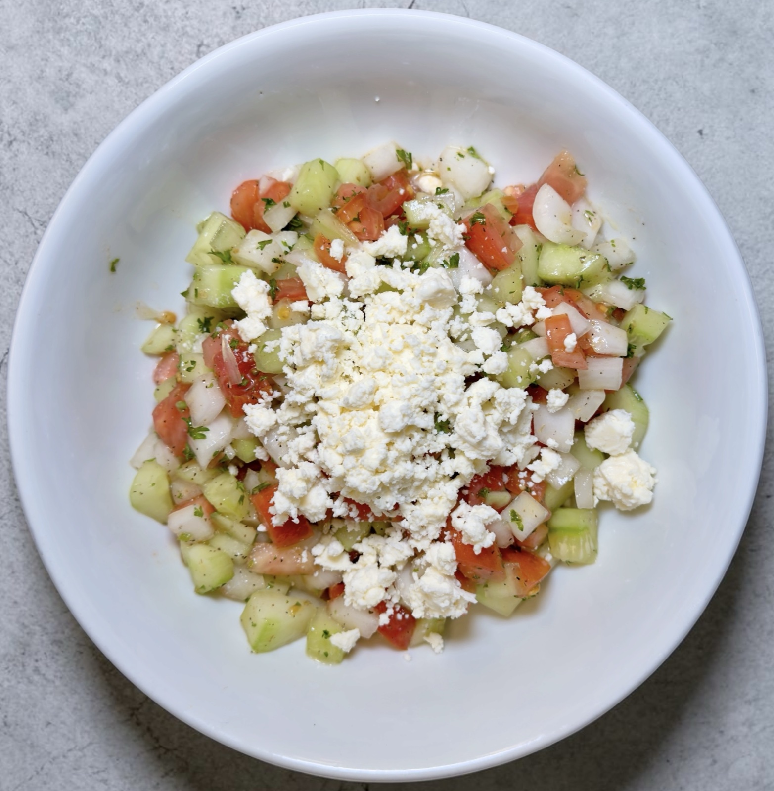 Greek salad with feta, tomatoes, cucumbers, and red wine vinaigrette