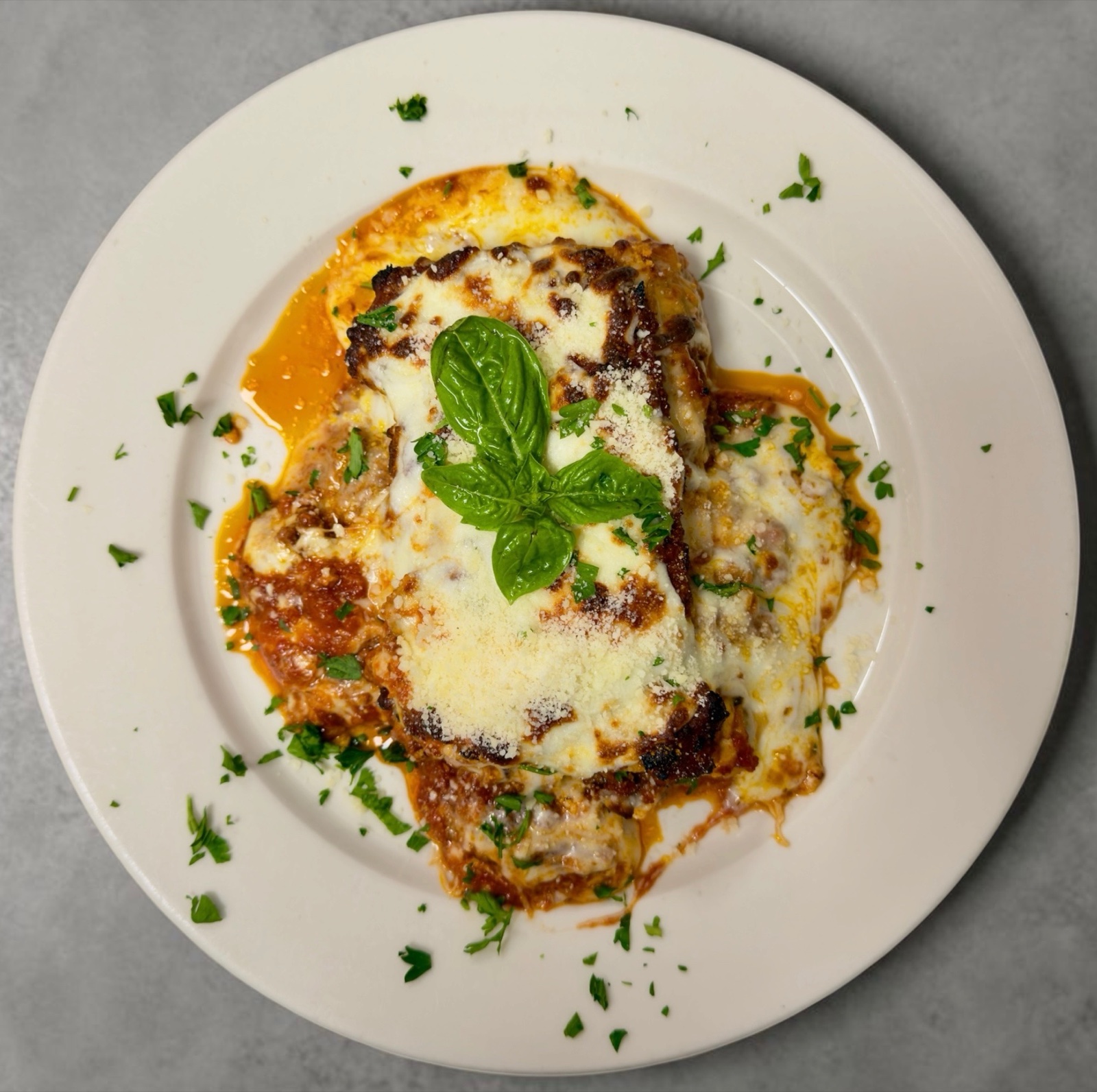 Sophia's lasagna with beef ragu, ricotta, and mozzarella