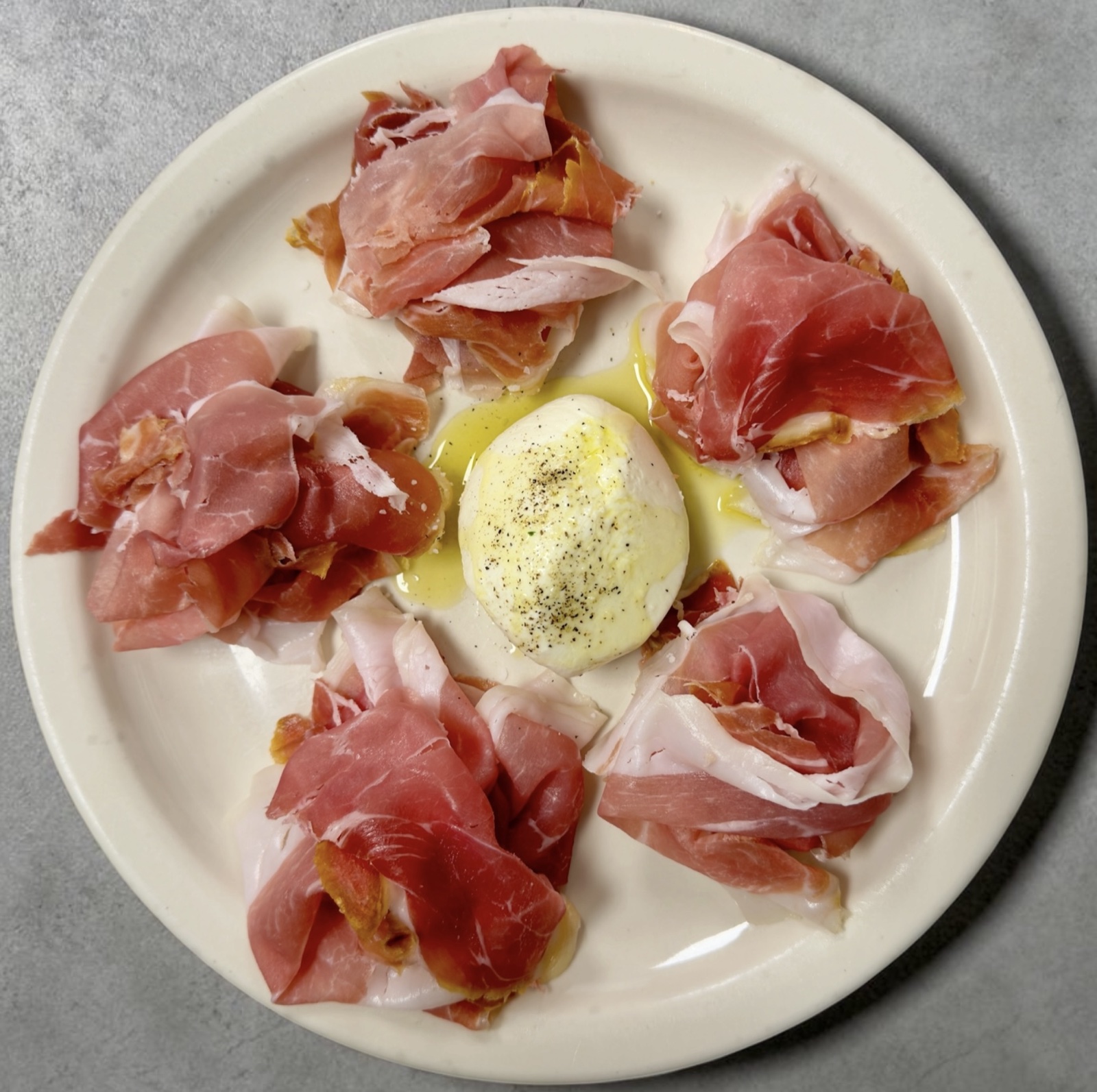 Prosciutto di Parma with soft burrata cheese