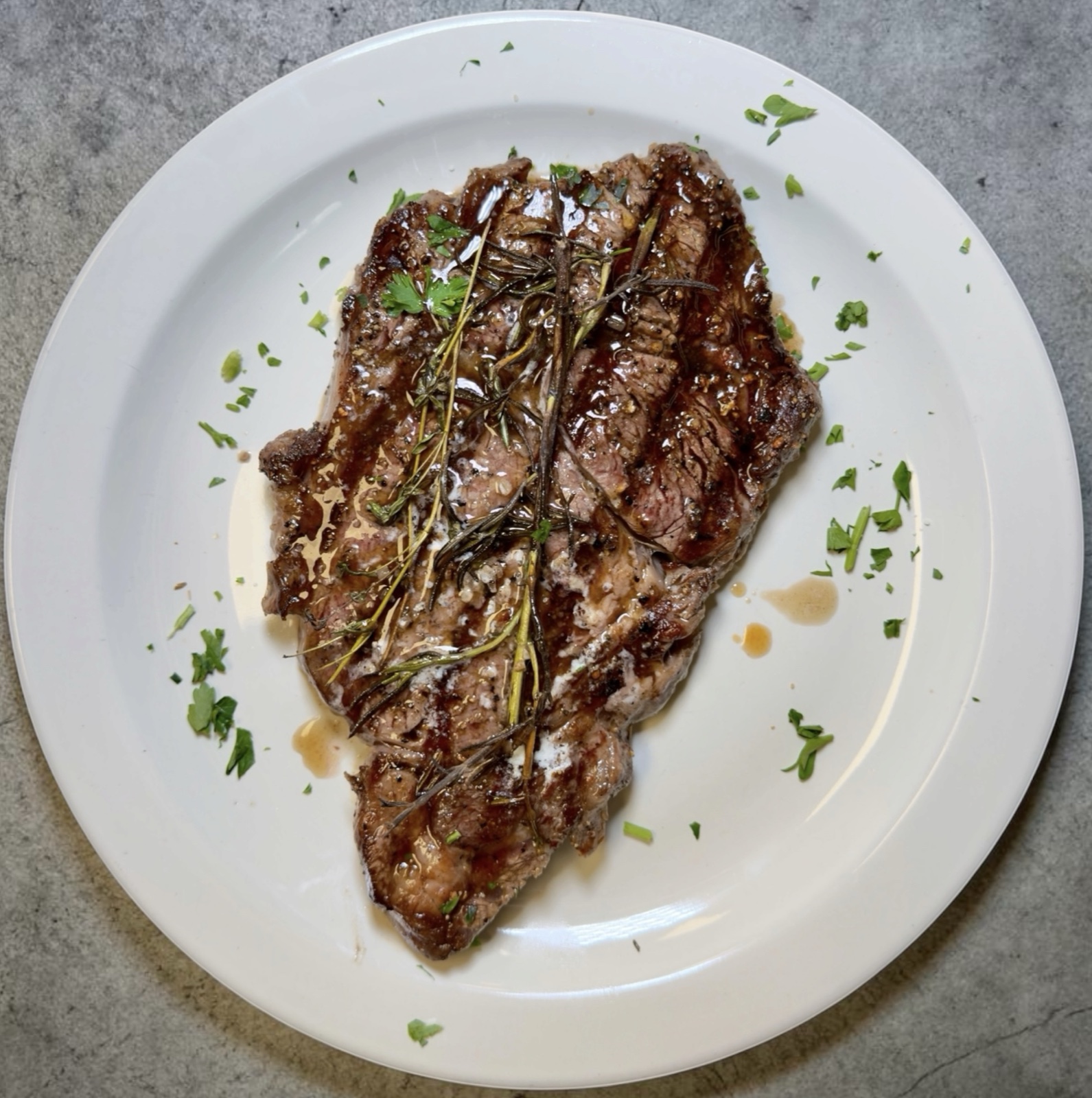 Ribeye steak seasoned and seared